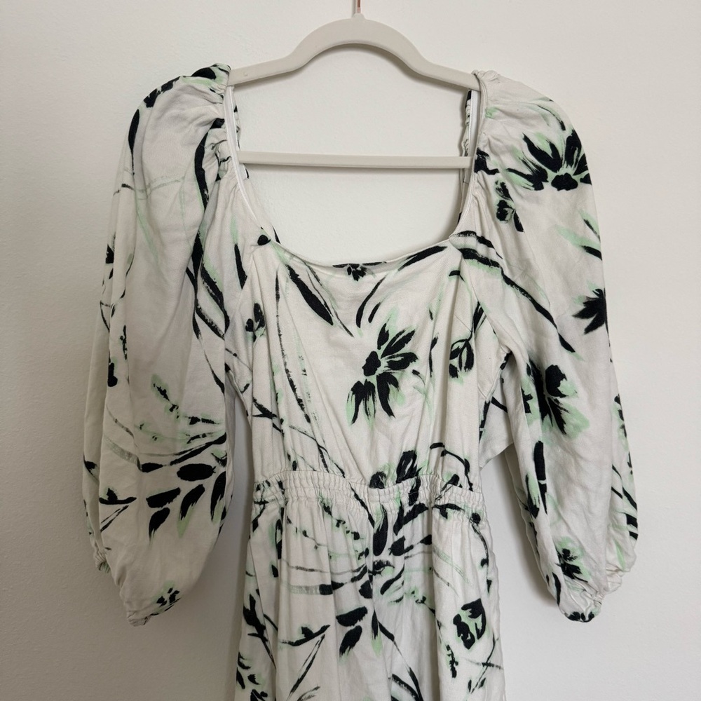 Tanya Taylor White and Black Leaf Print Romper - Picture 3 of 9